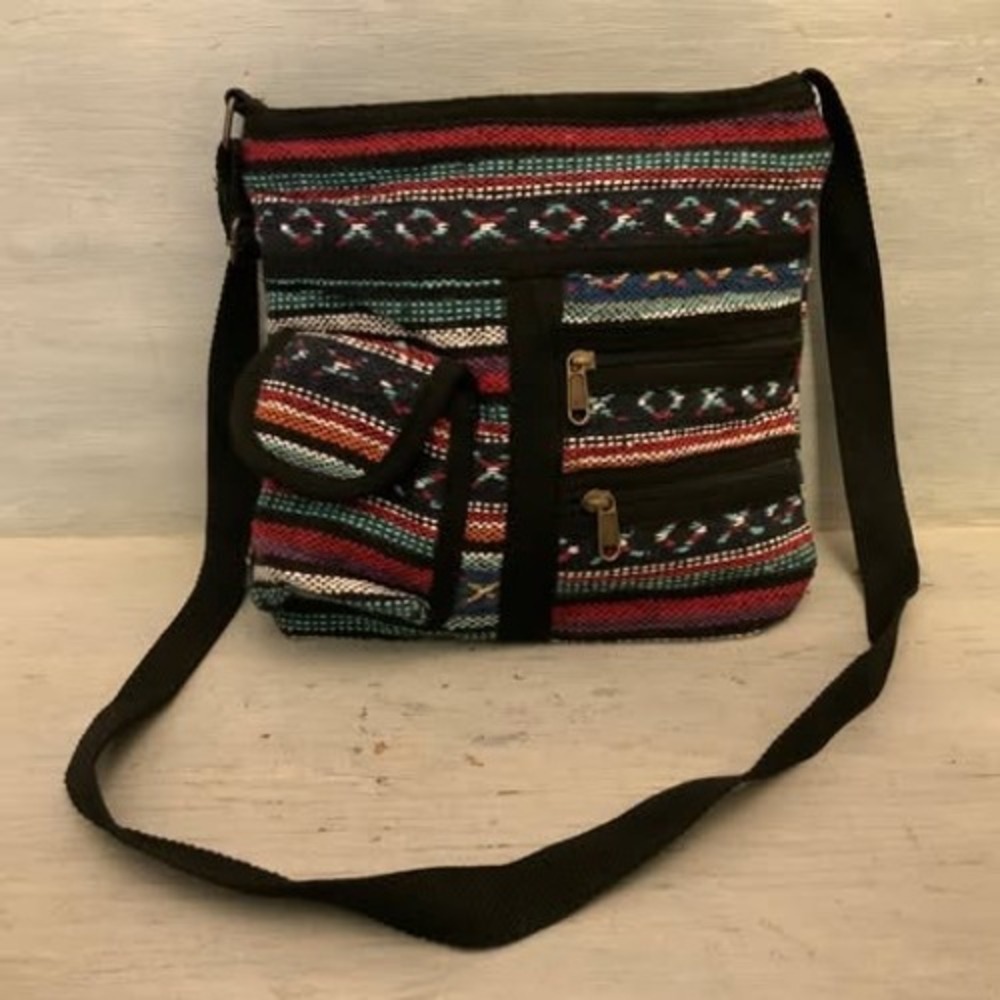 TSF Boho Multicolor Aztec Print Woven Crossbody Messenger Bag Purse GC